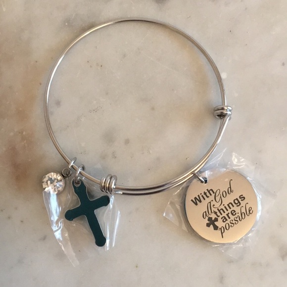 Stainless Steel Adjustable Bracelet w/ Cross New - Picture 3 of 3